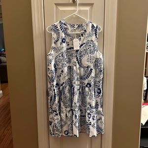 White and blue floral dress. Tags still on size large
